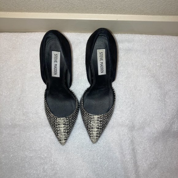 Steve Madden Varcityy Black & White Snakeskin Print Leather Stiletto Pump Heel - Picture 3 of 8